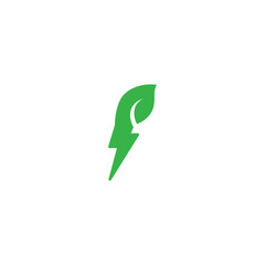 Green energy, electric leaf logo template