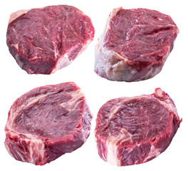 Raw Ribeye steaks or beef steak on white background. Clipping path.