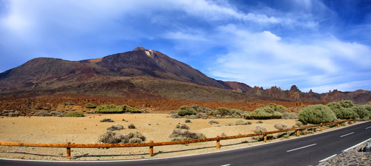 Sand Desert with blue sky, Panorama, Teide volcano, Tenerife, Canarian Islands