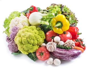 Group of colorful vegetables on white background. Close-up.