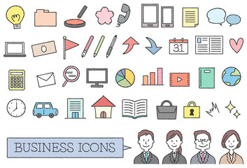 手書き風ビジネスアイコンのセット（ソフトカラー）