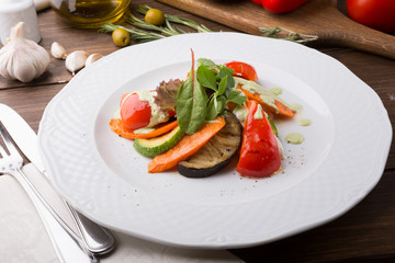 Grilled vegetables and herbs served for lunch