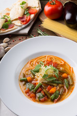 Italian cuisine minestrone soup served for lunch