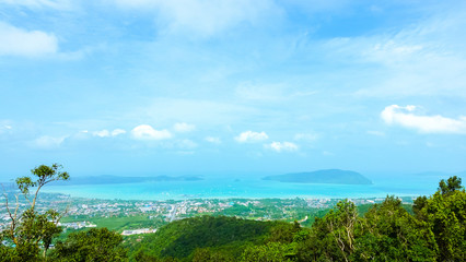 Phuket city landscape viewpoint on the afternoon with sun light, Bird eye view