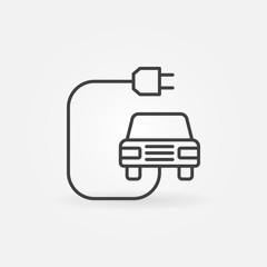 Electric vehicle with plug concept line icon or symbol