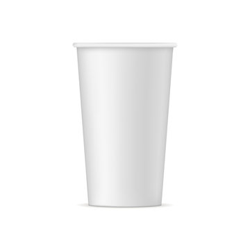 Tall disposable paper cup mock up - front view. Vector illustration