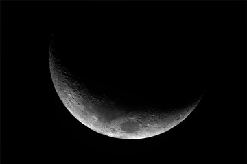 Close up of waxing crescent Moon with craters details, at 1500 mm of focal length, taken with...