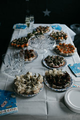 Catering service. Beautiful holiday table with sweets, cookies and cakes