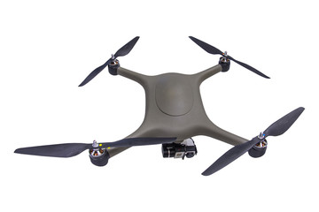 Drone with camera isolated on white background.