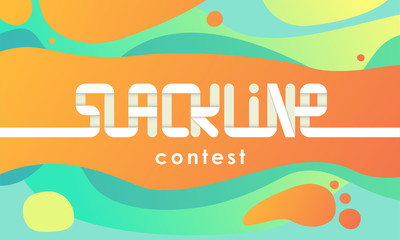  Stylized Slackline contest inscription on colorful background. Papercut vector illustration for web, banners, flyers and posters.