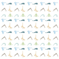 Yoga poses silhouette background on white