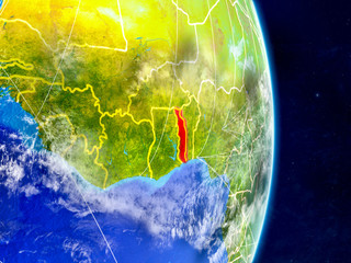 Togo on planet Earth with networks. Extremely detailed planet surface and clouds.
