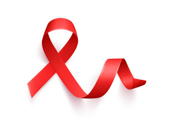 Realistic red ribbon, world aids day symbol, 1 december, vector illustration. World cancer day - 4 february.