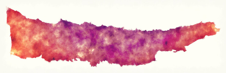 Kyrenia district watercolor map of Northern Cyprus illustration