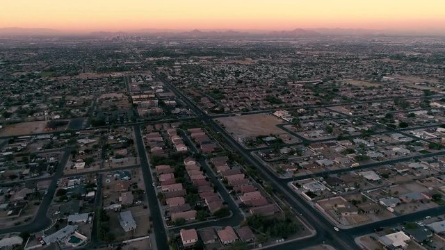 Phoenix Neighborhoods Sunset Aerial with Camelback Mountain