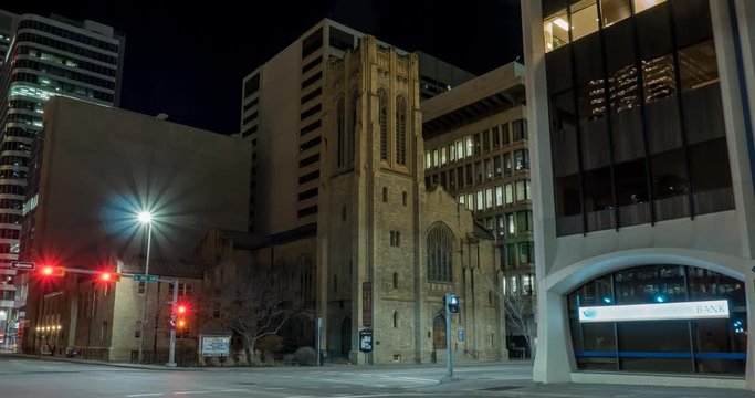 Hyperlapse of Knox Church on 6th ave in Calgary, Alberta