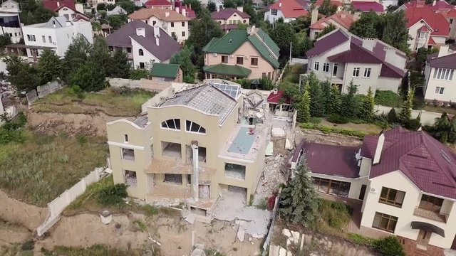 Bird's-eye view of the consequences of a landslide in the city of Chernomorsk, Ukraine