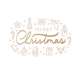 Christmas greeting card design in trendy colors. Pink and gold vector illustration for invitation, poster, greeting card.