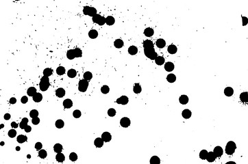 Ink grunge drops texture. Black hand drawn splashes and stains on white background.