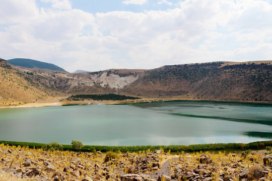 Narligol Crater lake (volcanic Nar lake) at Green tour in Cappadocia, Turkey