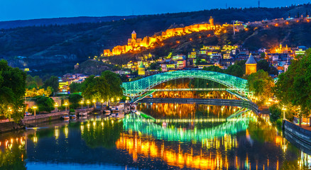 Panoramic view of Tbilisi, Georgia after sunset © monticellllo