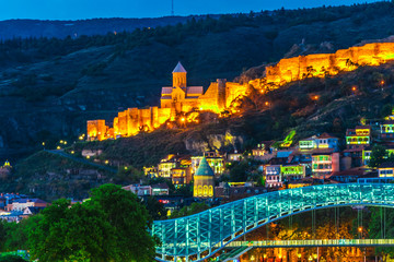 Panoramic view of Tbilisi, Georgia after sunset