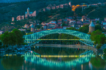 Fototapeta premium Panoramic view of Tbilisi, Georgia after sunset