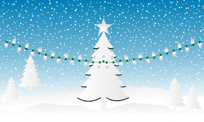 Obraz premium Winter season landscape with trees and hills. Vector illustration for Christmas and New Year.