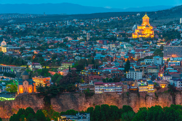 Panoramic view of Tbilisi, Georgia after sunset