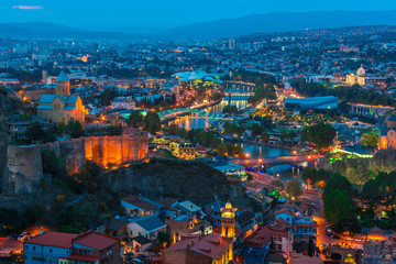 Fototapeta na wymiar Panoramic view of Tbilisi, Georgia after sunset