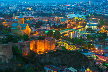 Panoramic view of Tbilisi, Georgia after sunset