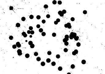 Ink grunge drops texture. Black hand drawn splashes and stains on white background.