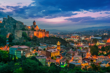 Fototapeta na wymiar Panoramic view of Tbilisi, Georgia after sunset