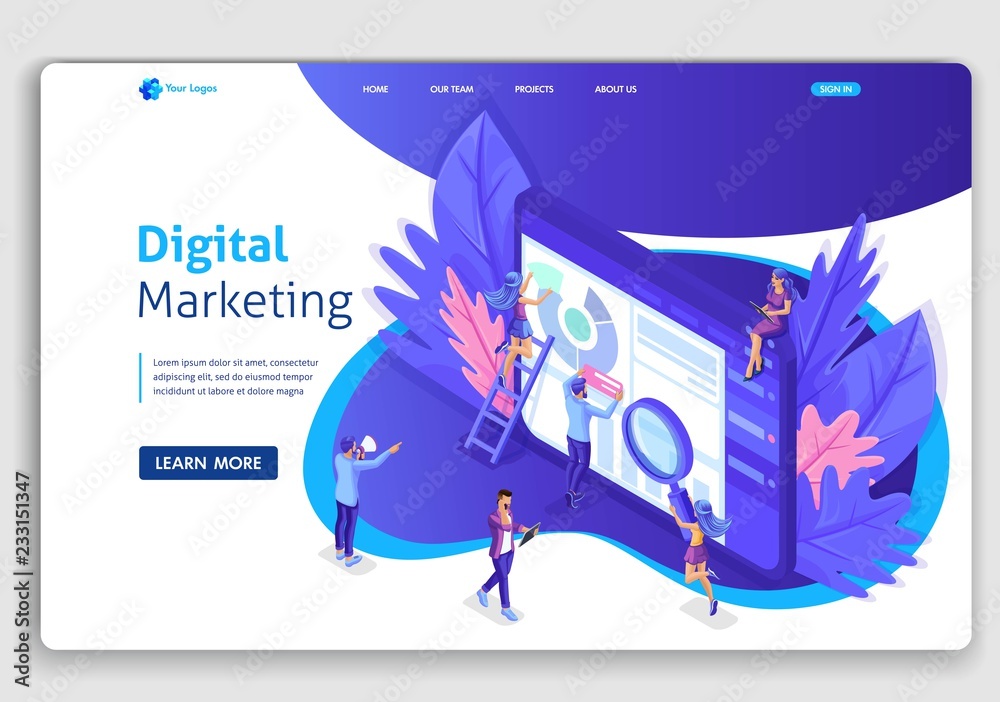 Canvas Prints landing page isometric team of specialists working on digital marketing strategy landing page. digit