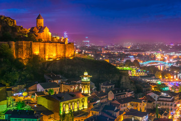 Panoramic view of Tbilisi, Georgia after sunset © monticellllo
