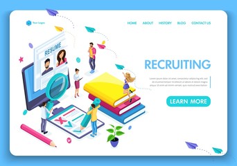 Template Website Isometric Landing page concept application form for employment. People select a resume for a job. Easy to edit and customize