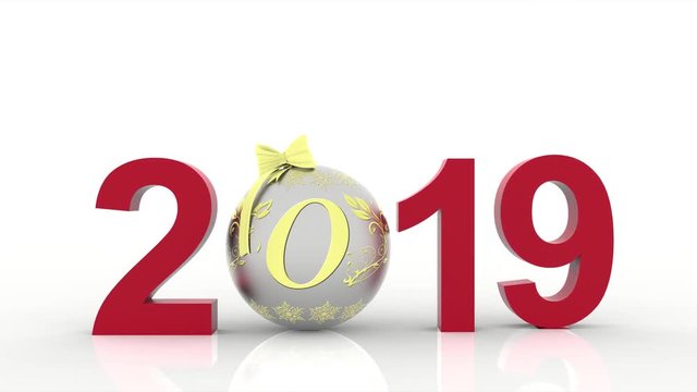 Animazione illustrazione 3D. Capodanno 2019. Nella decorazione Natalizia il numero nove sostituisce l'otto..