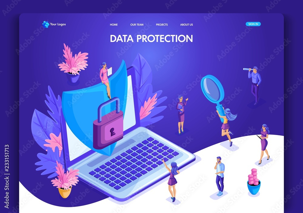 Canvas Prints website template design. isometric concept data protection. web design landing page. easy to edit an