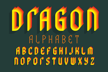 Dragon alphabet. Yellow red stylized font. Isolated english alphabet.