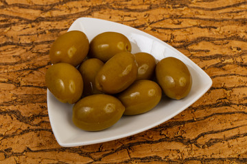 Green olives in the bowl