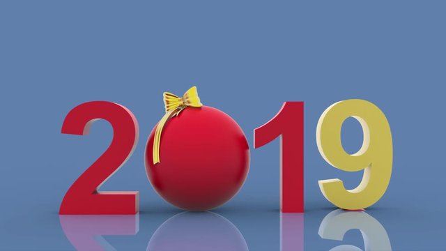 Animazione illustrazione 3D. Capodanno 2019. Nella decorazione Natalizia il numero nove sostituisce l'otto..