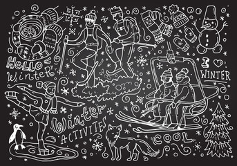 Beautiful hand drawn vector illustration winter sport.