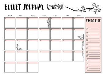 bullet journal year monthly planner. Vector illustration with handdrawing illustration.
