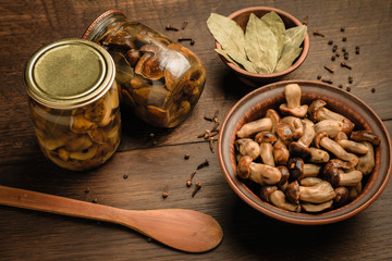 Wild mushrooms and seasonings for pickling