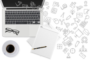 Education technology concept with communication technology icon into computer laptop. vector illustration.