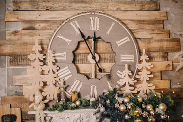 Christmas fireplace with a clock