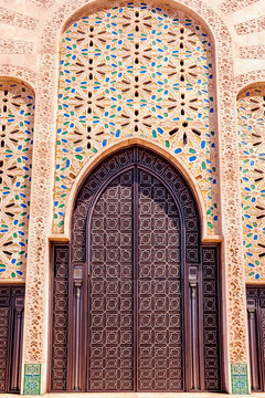 Moroccan architecture traditional design. Hassan II Mosque in Casablanca