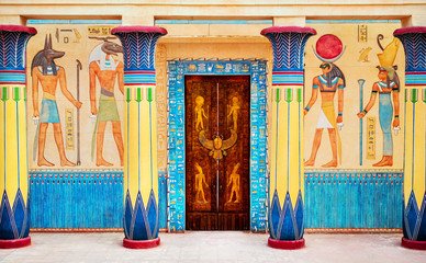 MOROCCO, OUARZAZATE - 11 MAU 2015. Atlas Film Studios. Scenery of ancient Egyptian temple.