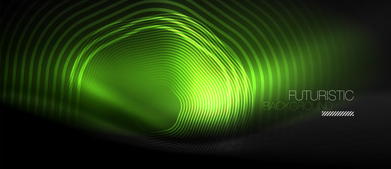 Neon glowing lines, magic energy space light concept, abstract background wallpaper design