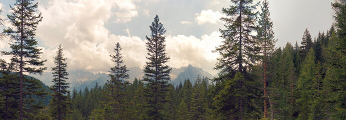 panoramic view of the dolomite mountains. Mountain village Cortina di Ampezzo.